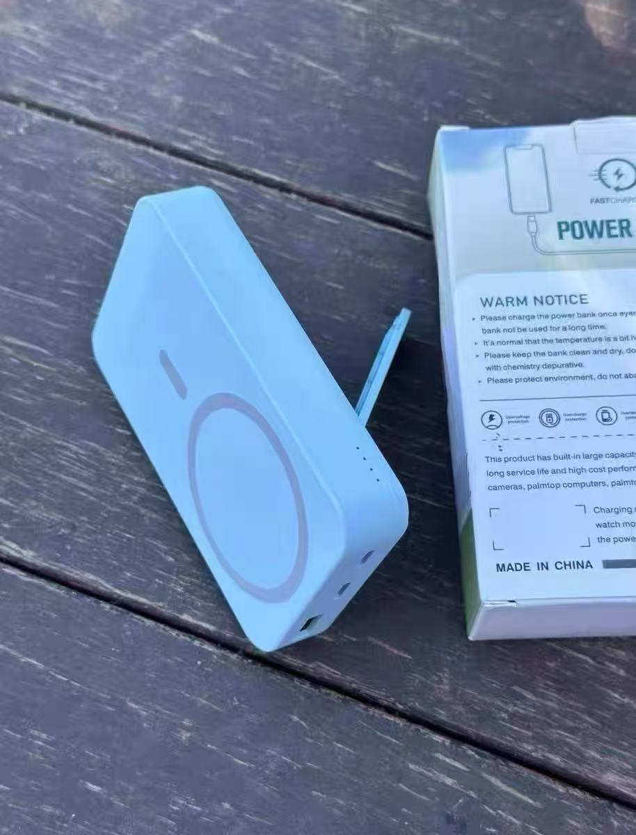 10000mAh Magnetic Power Bank with 15W Wireless Charging, Built-In Cables & Fold-Out Stand