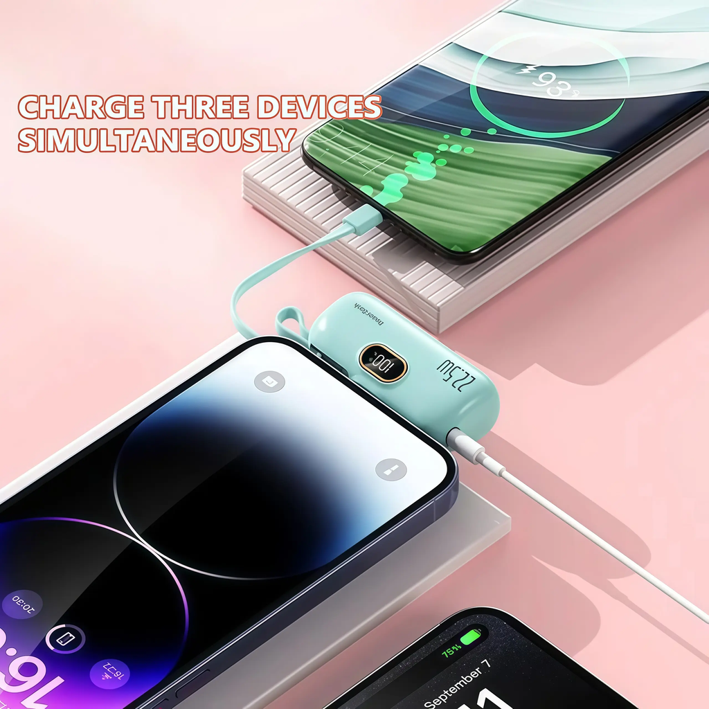5000mAh Mini Portable Charger with 22.5W Output, Features Two USB Ports (Type-C & USB-A) and Digital Power Display for Accurate Monitoring, Compact and Lightweight Design Ensures Easy Portability