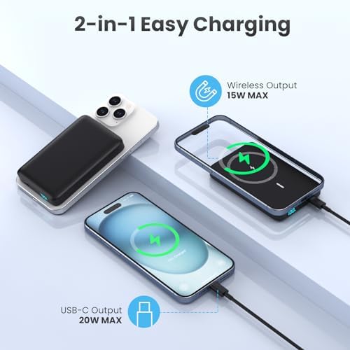 Magnetic Portable Charger 10800mah for Magsafe Battery Pack, Wireless Power Bank with 20W PD Fast Charging & LCD Display, Travel Essential Phone Battery Charger For iPhone 17/16/15/14/13/12 Series