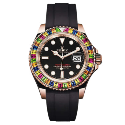 Yacht Master 1 Golden Diamond Bezel Black Dial Rubber Strap 40mm 1