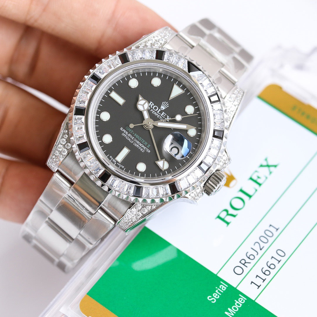 GMT-Master II Rainbow 40mm Diamond Stainless Steel Black Dial Watch 2