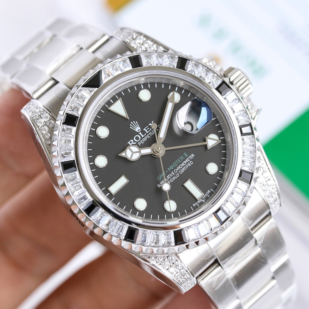 GMT-Master II Rainbow 40mm Diamond Stainless Steel Black Dial Watch 4