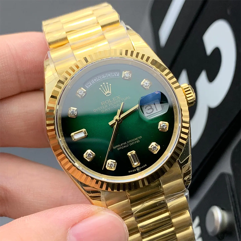 Day-Date 128238 36mm Gold President Green Diamond Dial 3