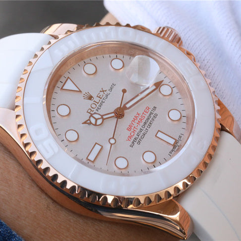 Yacht Master 1 Baymax Rose Gold Mix White Rubber Strap 40mm 2