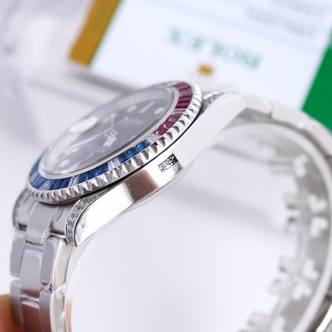 GMT-Master II Rainbow 40mm Blue Diamond Stainless Steel Black Dial Watch 7