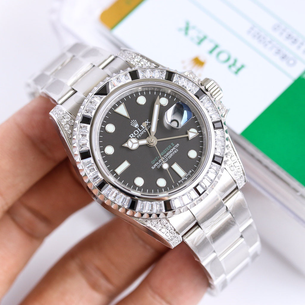 GMT-Master II Rainbow 40mm Diamond Stainless Steel Black Dial Watch 1