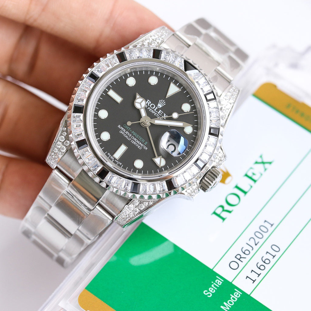 GMT-Master II Rainbow 40mm Diamond Stainless Steel Black Dial Watch 2