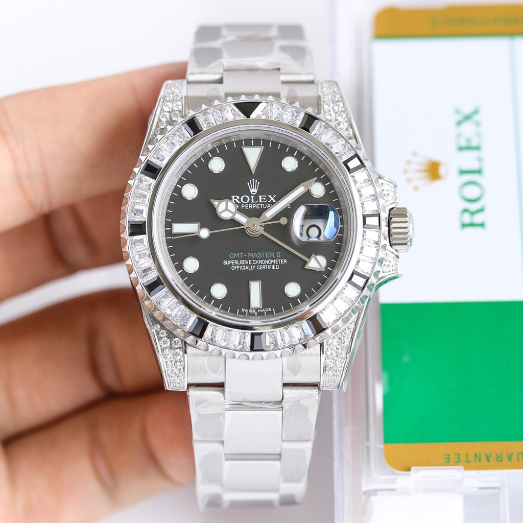 GMT-Master II Rainbow 40mm Diamond Stainless Steel Black Dial Watch 3