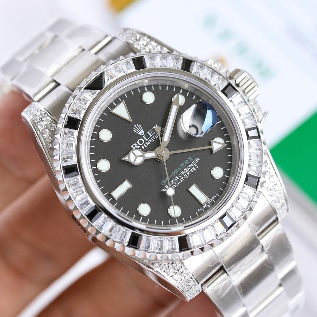 GMT-Master II Rainbow 40mm Diamond Stainless Steel Black Dial Watch 4