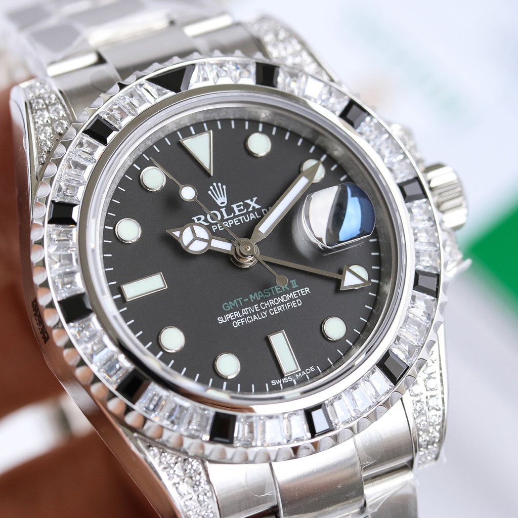 GMT-Master II Rainbow 40mm Diamond Stainless Steel Black Dial Watch 5