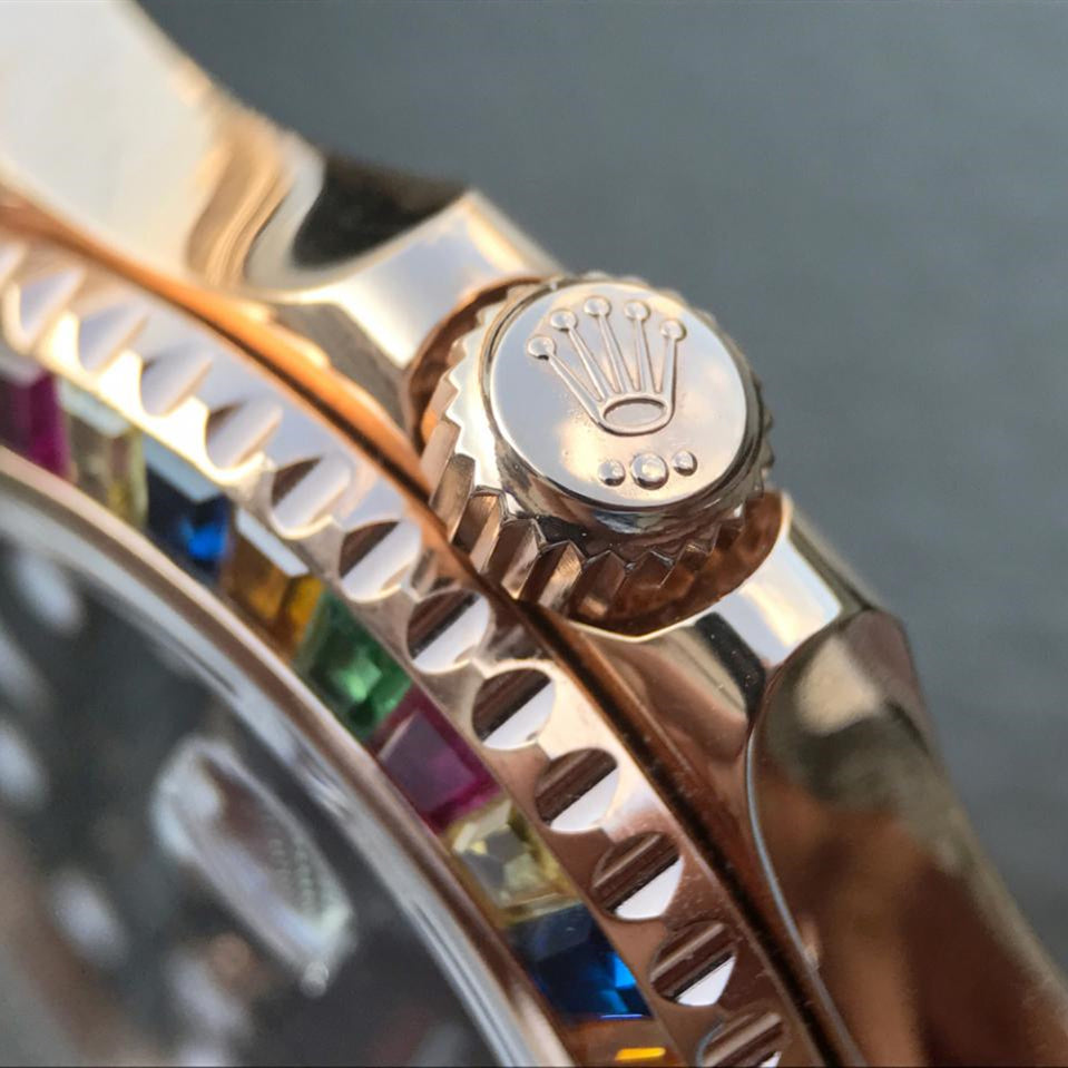 Yacht Master 1 Golden Diamond Bezel Black Dial Rubber Strap 40mm 8