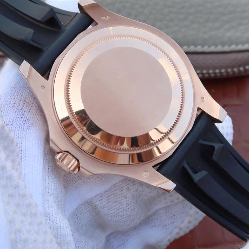 Yacht Master 1 Golden Diamond Bezel Black Dial Rubber Strap 40mm 10