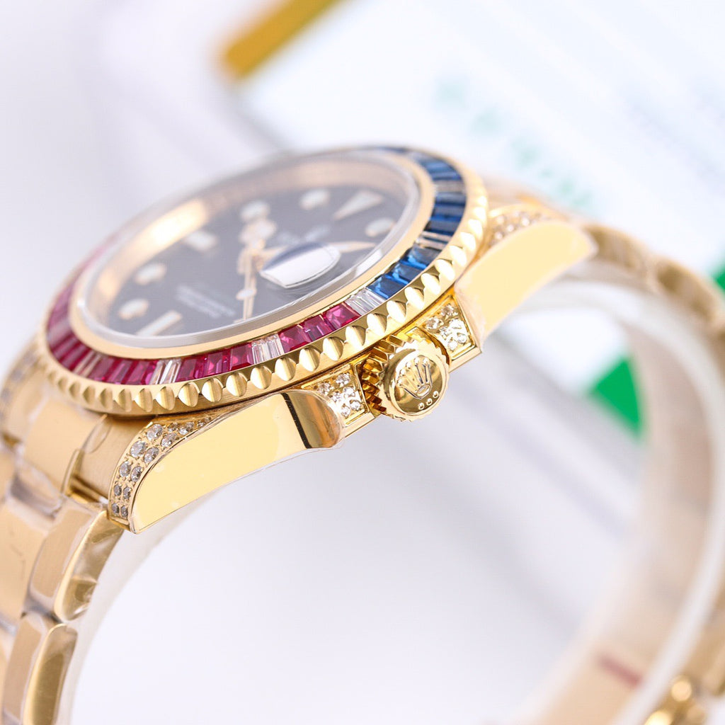 GMT-Master II Rainbow 40mm Gold Diamond Stainless Steel Black Dial Watch 6