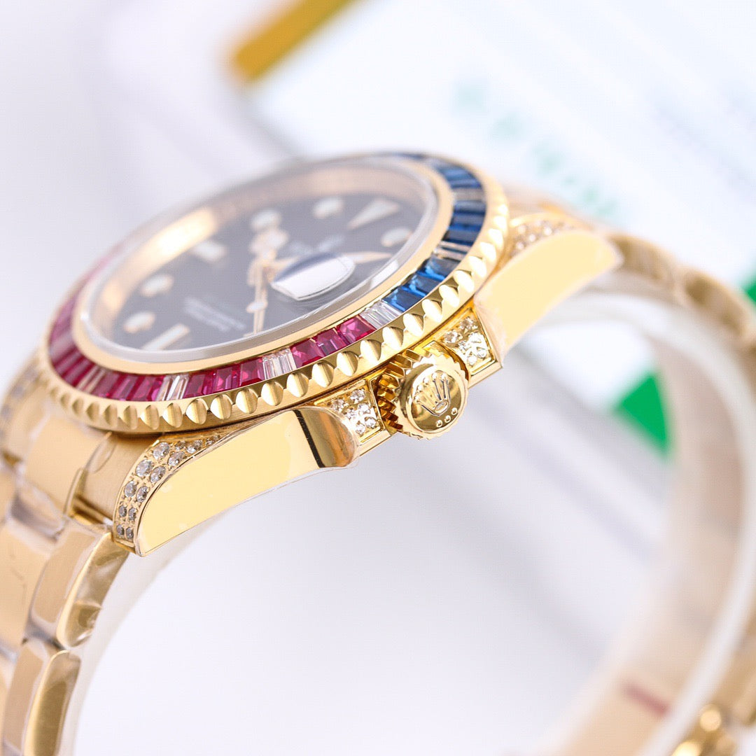 GMT-Master II Rainbow 40mm Gold Diamond Stainless Steel Black Dial Watch 6